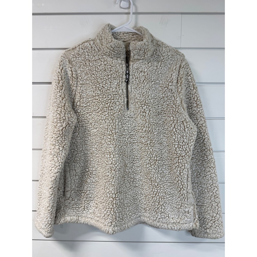 Emily B Womens Cream Sherpa Fleece Quarter Zip Pullover Jacket Size Large